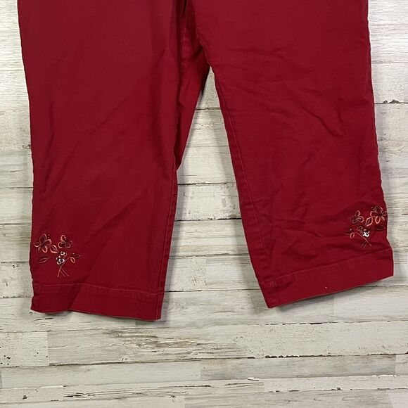 Relativity Womens Cropped Pant Red Embroidery Details Size 14 - Picture 3 of 10